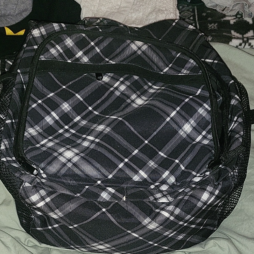 Thirty-One  Black and White Plaid Sling Backpack / Baby Bag